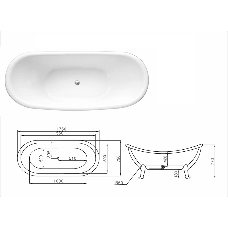 Acrylic freestanding bathtub bathroom soaking claw foot bathtub bath tub