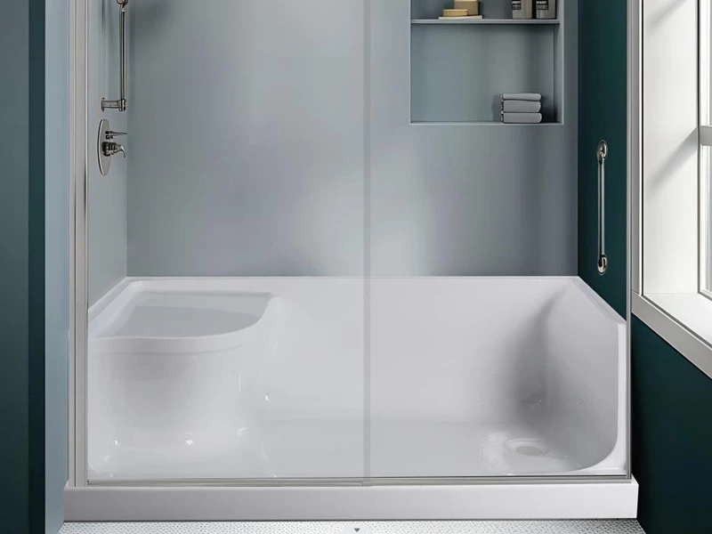 60''x32'' CUPC Certified Acrylic Shower Tray with Integrated Seat Perfect for Home Renovations