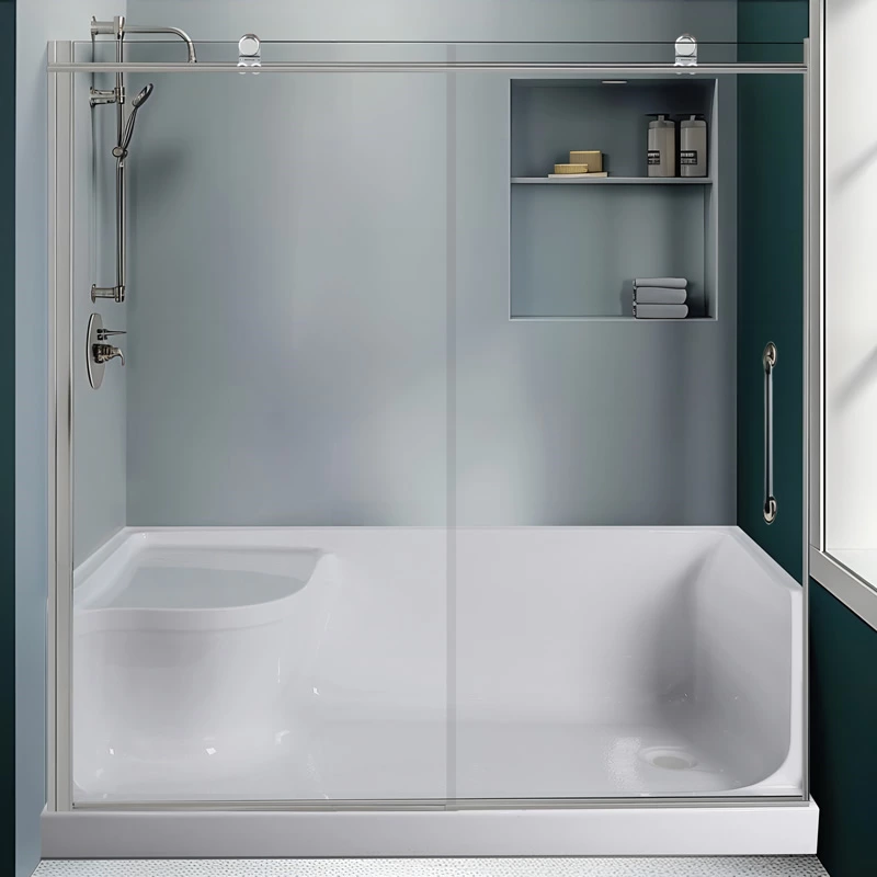 60''x32'' CUPC Certified Acrylic Shower Tray with Integrated Seat Perfect for Home Renovations