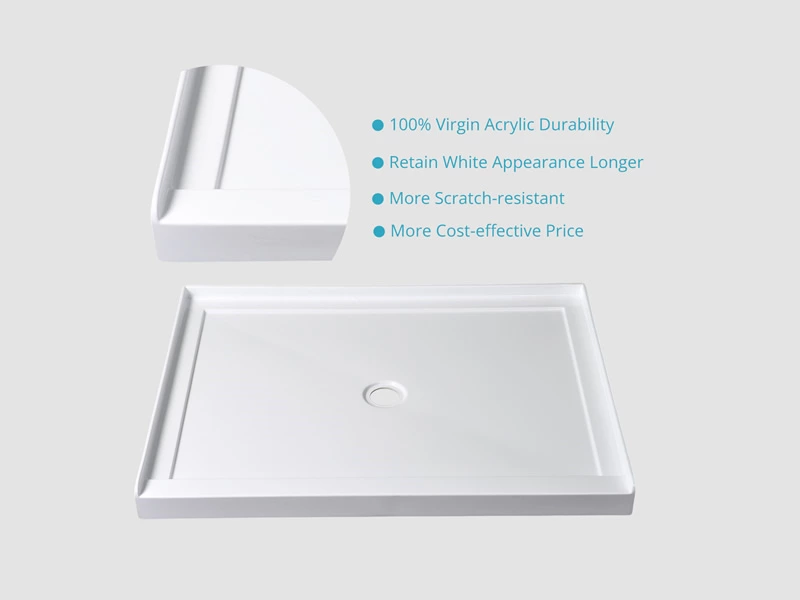 Durable White Acrylic 3-Wall Alcove Shower Base Popular Design cUPC Certified