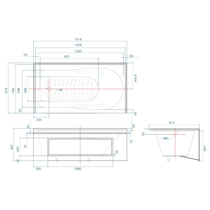 60"x32" Rectangle Acrylic Alcove Bathtub with Patterned Skirt CUPC Certified