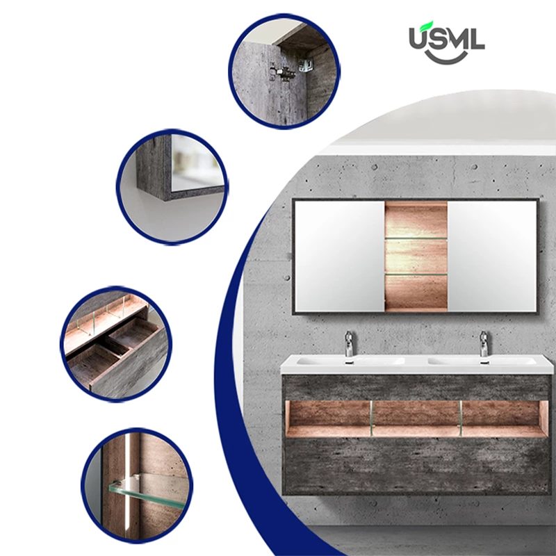 U-shaped Design With Dtc Soft-close Drawers, Elegant Mirror Cabinet With Glass Shelves