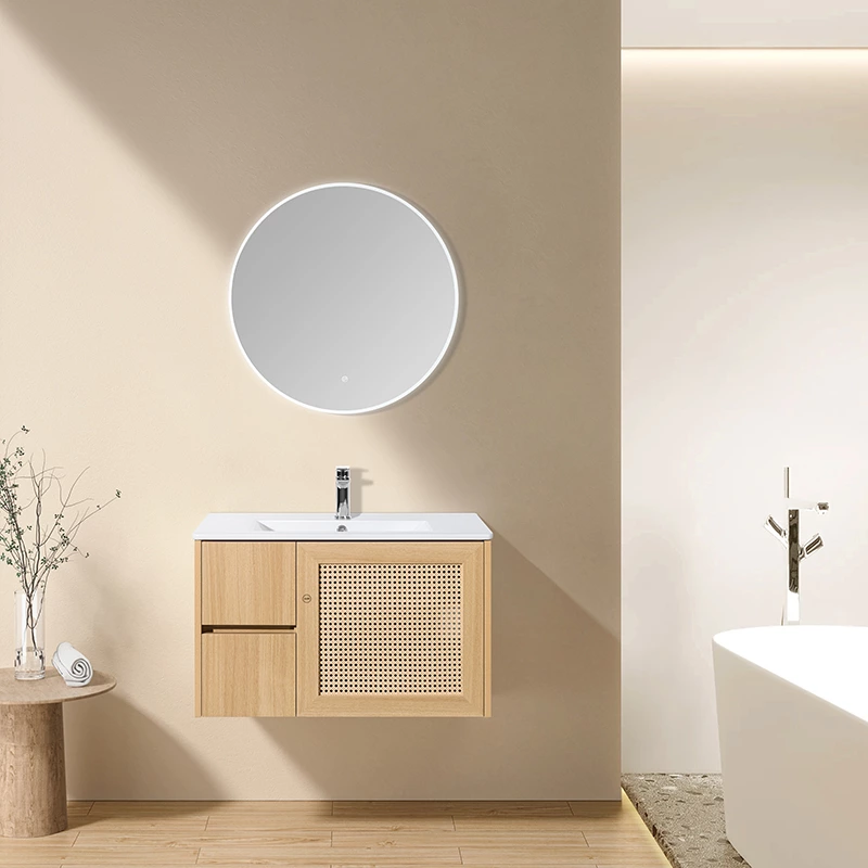 Bathroom Cabinet Elegant Design With Rattan Door Dtc Softy Sliding Rail Drawer With Adjustable Hinge Hooks