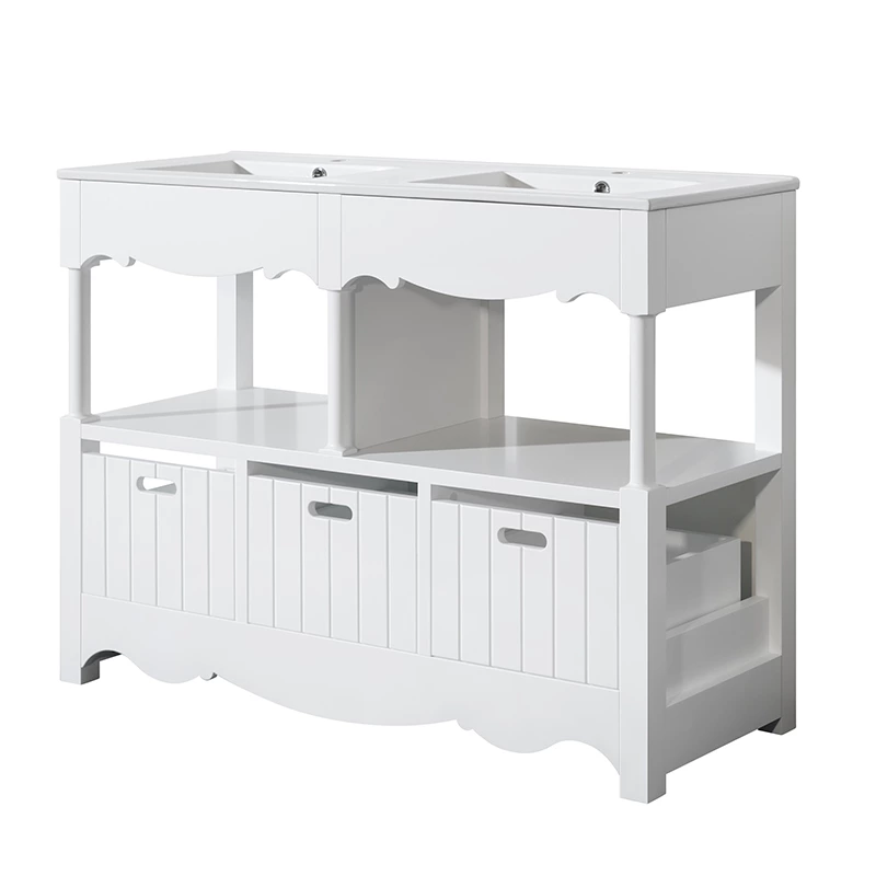 DTC Softy Sliding Rail With Drawers And Solid Wood Leg Bathrom Cabinet