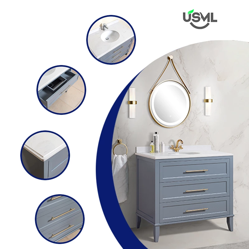 Elegant Design With Chrome Effect Handle And Dtc Soft-close Slider For Drawers Bathroom Cabinet