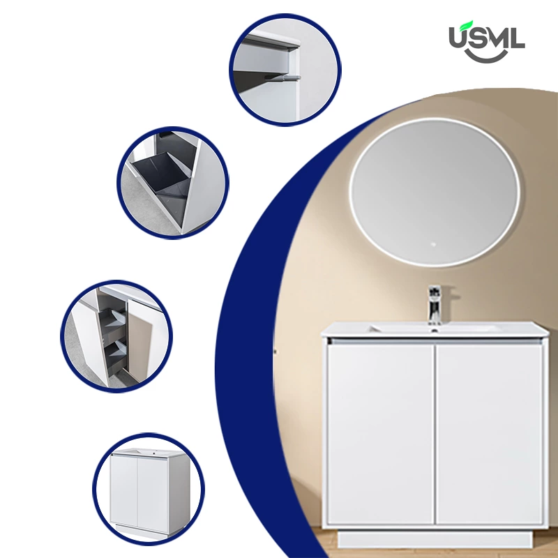 Durable DTC Softy Sliding Rail Elegant Design For High Glossy White Bathroom Cabinet With Integrated Drawer