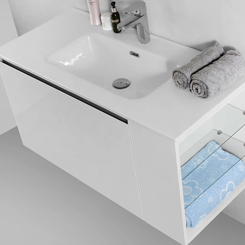 Bathroom Storage Cabinet DTC Soft Close Sliding Rail With 2 Doors And  Side Cabinet With Glass Shelves